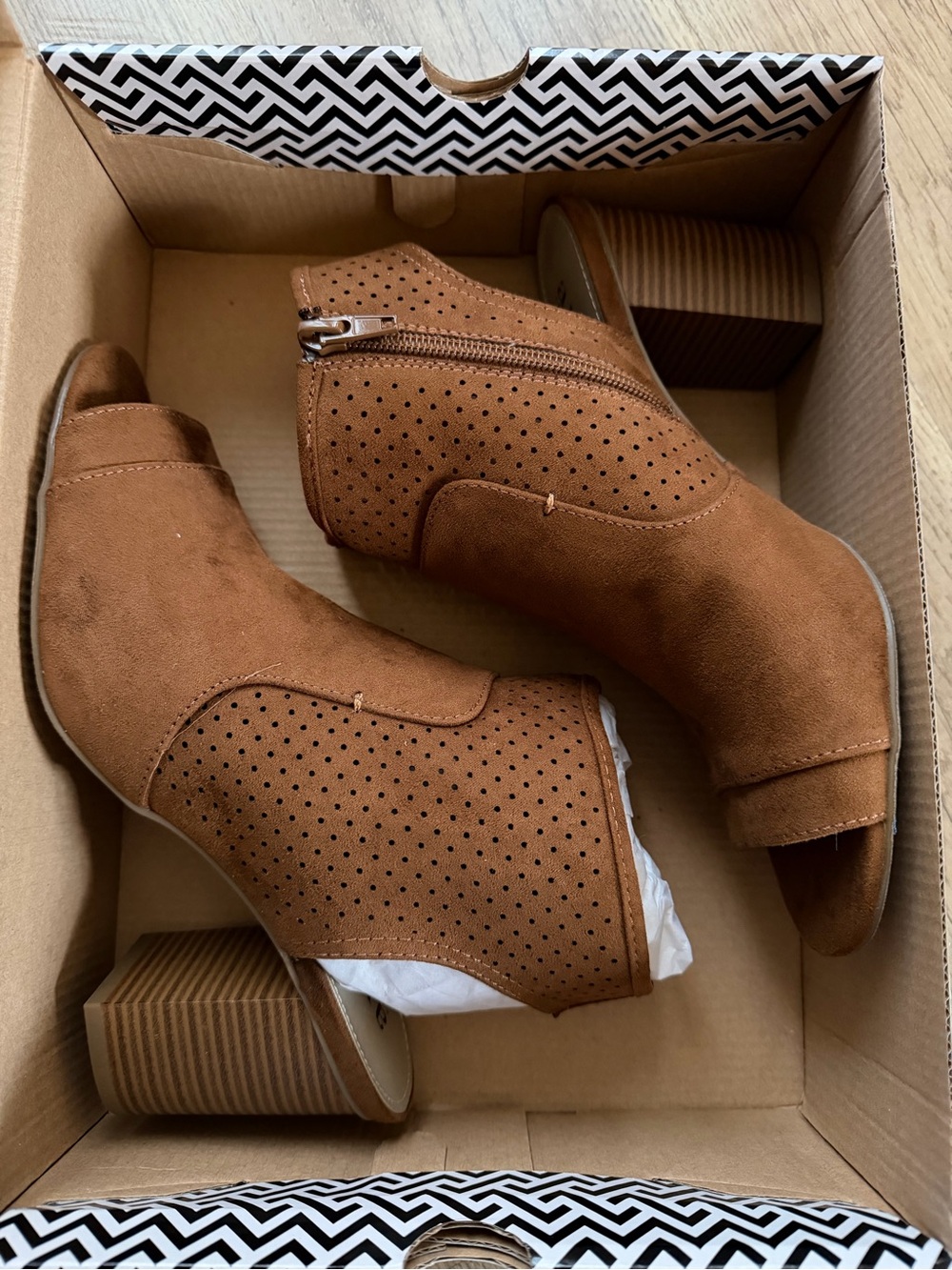 a.n.a Suede Perforated Open-Toe Ankle Booties - Brown/whiskey SZ 9